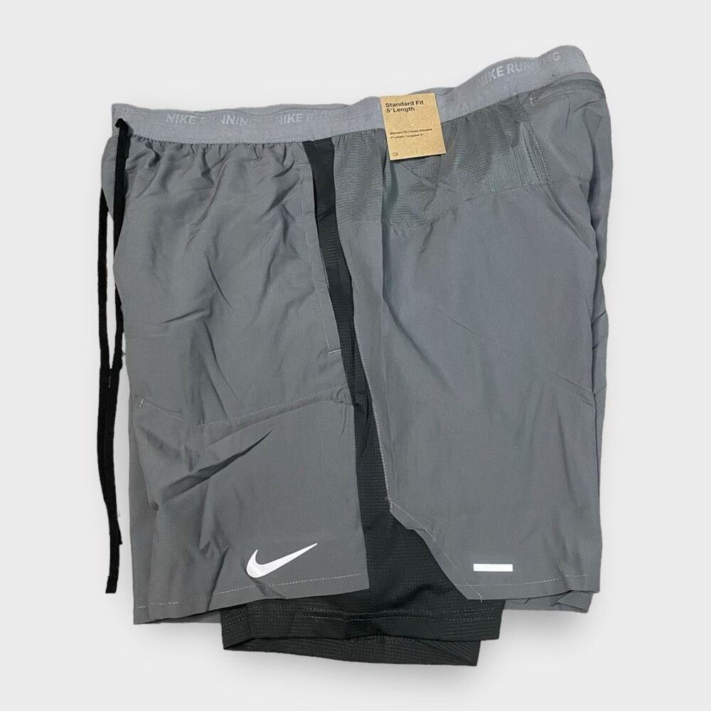 Nike Men's Gray Athletic Running Shorts with Black Accents